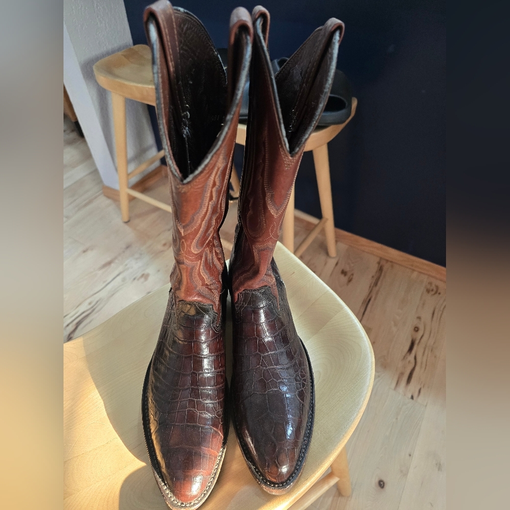Vintage Exotic Alligator Brown Cowboy Western Boots Premium Leather-Larry Mahan - Picture 5 of 14